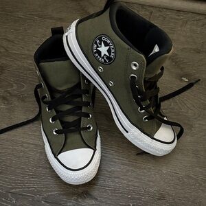 Converse Olive Green High-Tops with Black and White Accents size 4 1/2